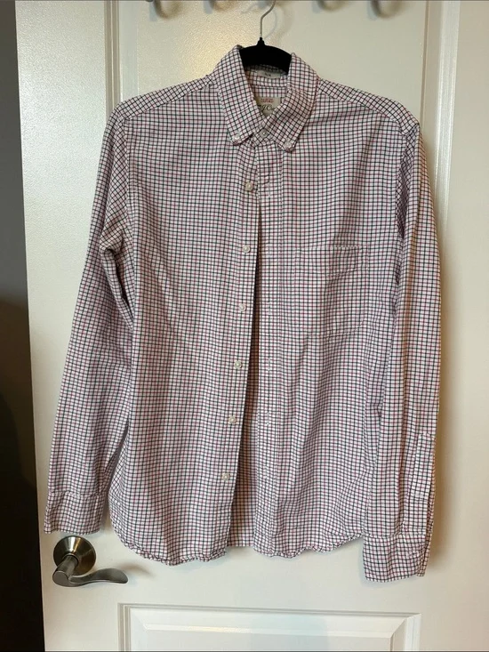J. Crew Men's Button-Down Check Shirt — Red and Blue on White