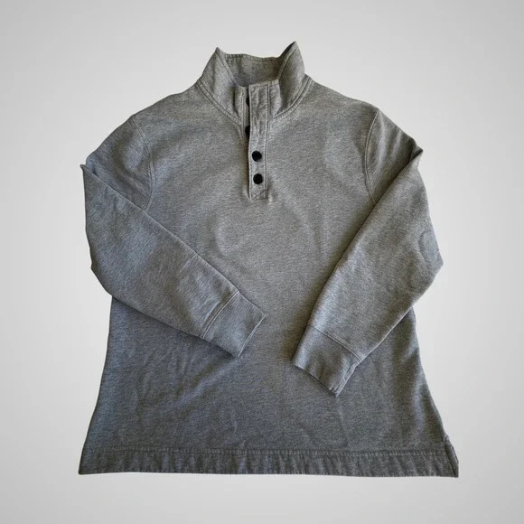 J. Crew Authentic Fleece Mens Cozy L Gray Henley Mock Neck Pullover Sweatshirt