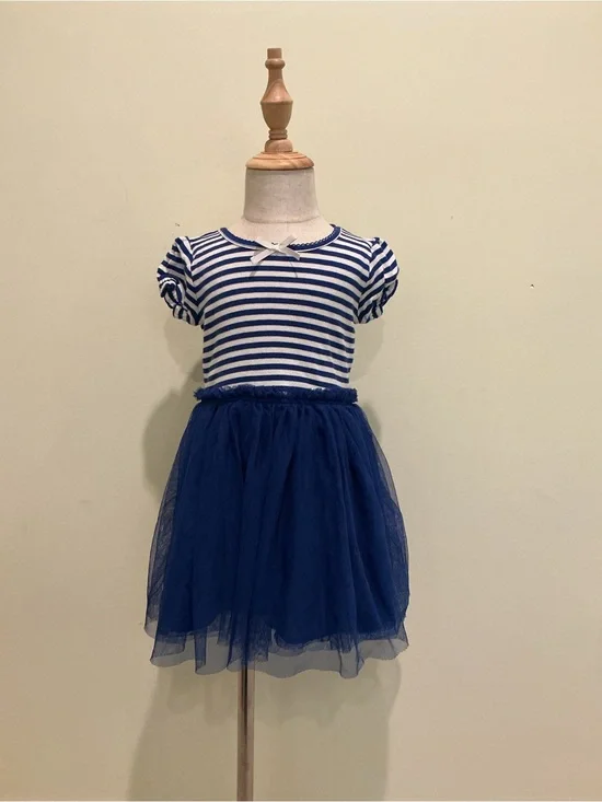 Gymboree Navy and White Striped Tulle Skirt Dress