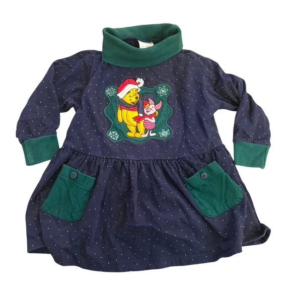 Vintage RARE 90's The Disney‎ Store Winnie The Pooh Turtleneck Long Sleeve Dress