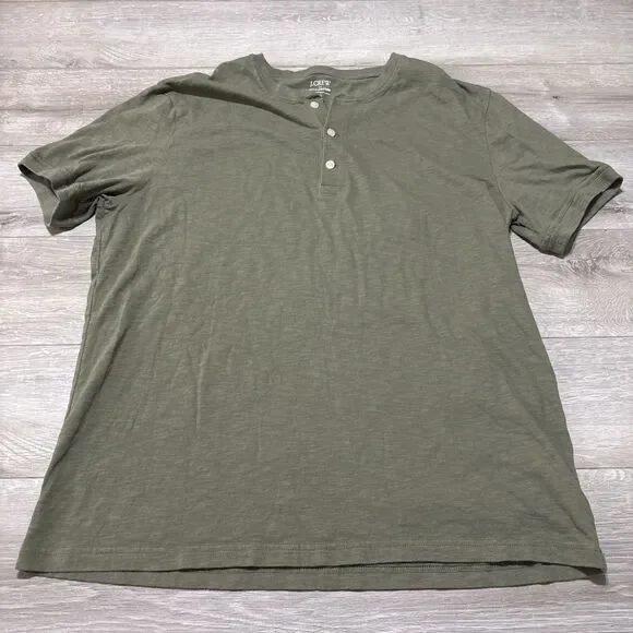 J. Crew Men's Slub Cotton 3 Button Henley Short Sleeves Vintage Surplus Green XL