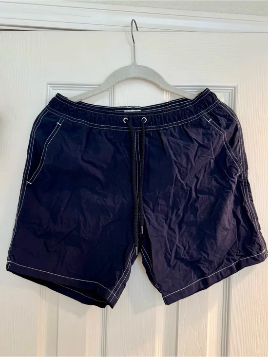 Men's Navy Swim Shorts with Contrast Stitching