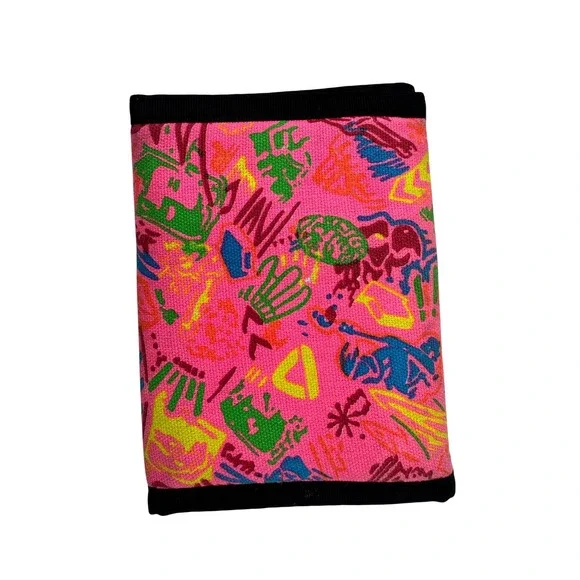 VTG 1980s 90s Neon Abstract Design Hook And‎ Loop Wallet Multicolor Retro Surf