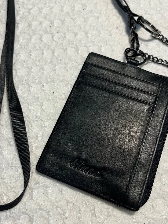 Kinzd Black Leather Card Holder Lanyard Wallet