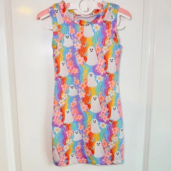 Rainbow Ghost Floral Bamboo Sleeveless Dress Size 2T Halloween Kids