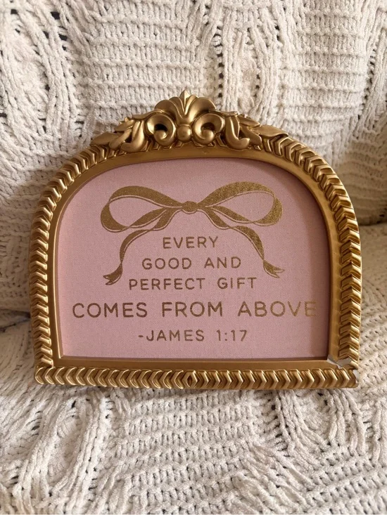 Gold Framed Pink Inspirational Sign - Every Good and Perfect Gift