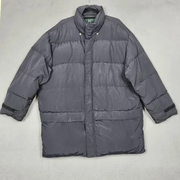 Vintage J.Crew Coat Mens Large Black Down Puffer Winter Parka Insulated Oarsman