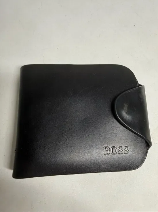 HUGO BOSS Black Leather Bifold Wallet Compact Card Holder Designer Men’s