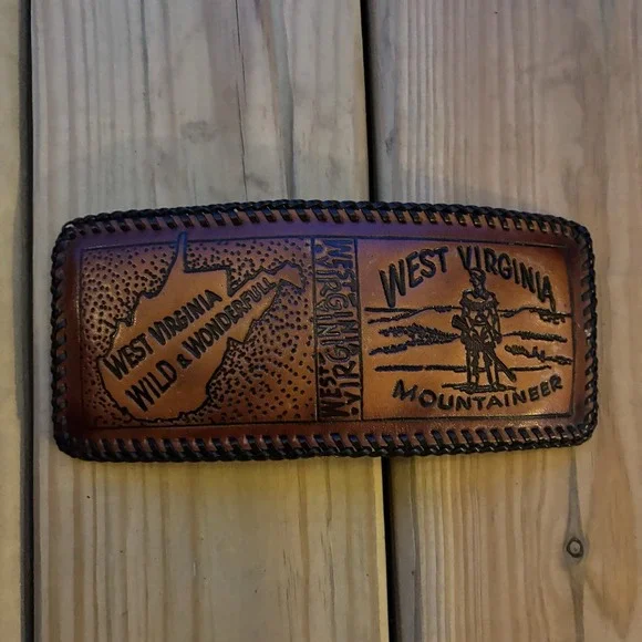 West Virginia Mountaineers Leather Wallet Handmade Whipstitch USA Made Bifold