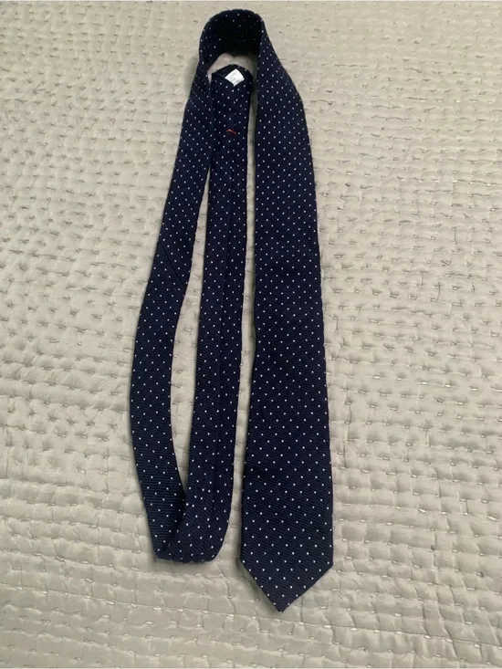 J. Crew Navy Tie with Small White Dot Pattern