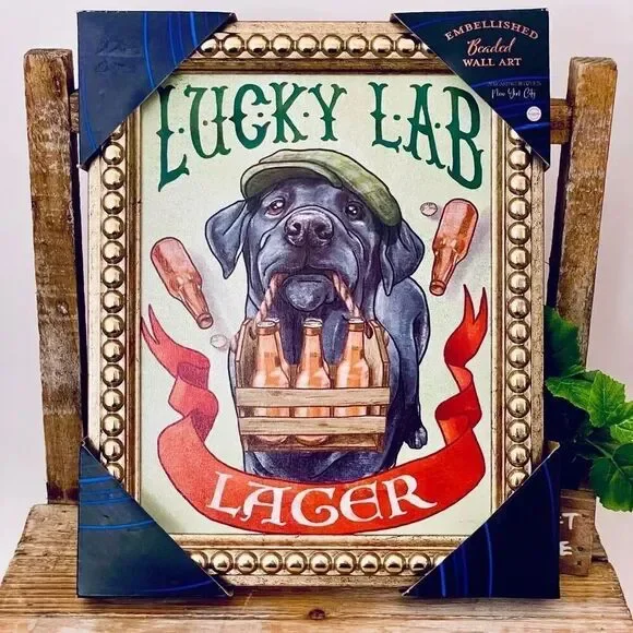 NWT LUCKY LAB LAGER embellished beaded designed in New York City Framed Wall Art