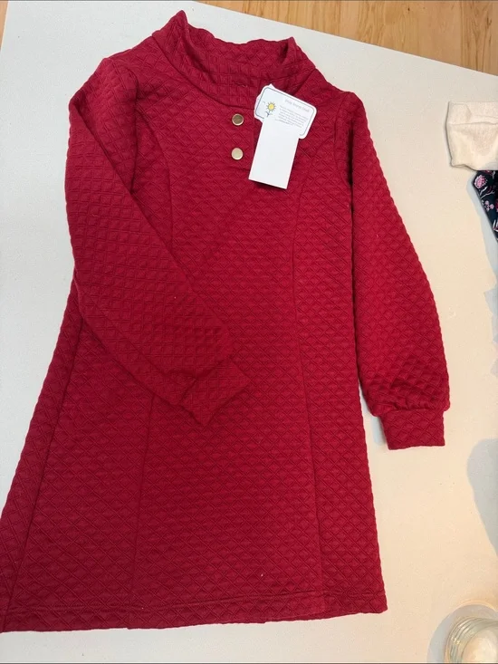 Florence Eiseman Quilted Long Sleeve Dress - Red