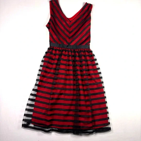 Speechless Party Dress Red Black Striped Tulle Overlay Holiday Party Girls 10/12