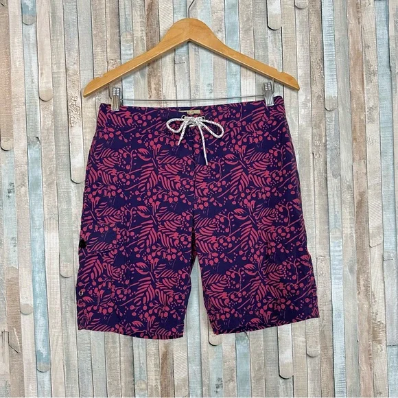 J Crew 29 Mens 9” Stretch Eco Board Shorts Swim Trunk Pink‎ Navy Vines Print $79