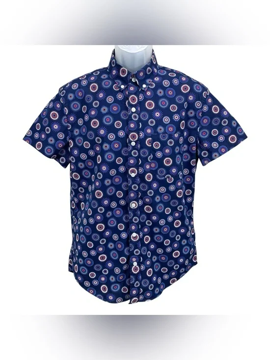 J.Crew Flex Washed Men’s Button Down Shirt Blue Firework Print Slim‎ Fit Medium