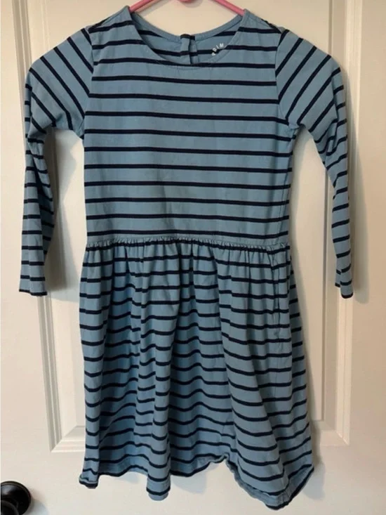 Primary Blue & Navy Striped Long-Sleeve Dress
