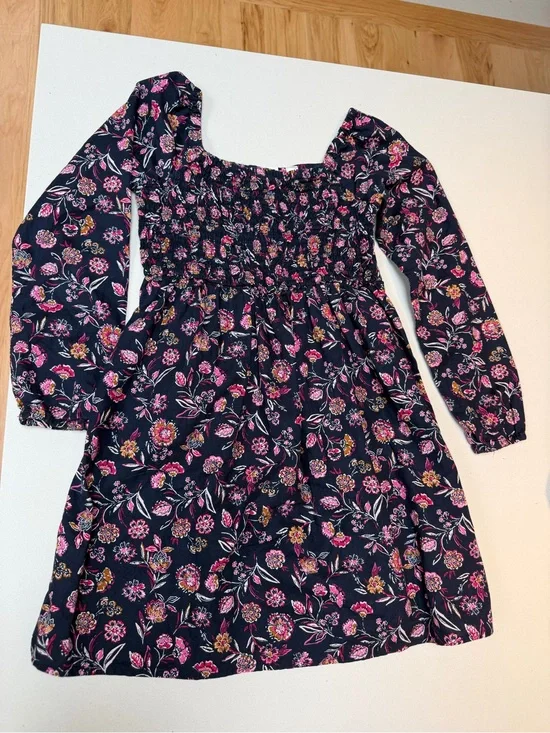 GAP Navy Long-Sleeve Floral Smocked Dress with Pink Accents