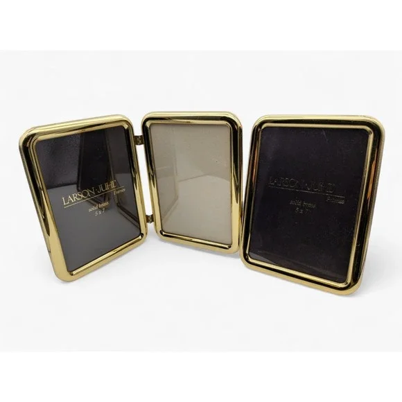 Larson Juhl‎ Solid Brass 5x7 Picture Frames Set Bifold + Stand Vintage