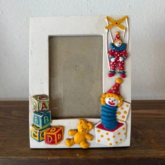 Vintage 1990 Alberte Price Clown Teddy Bear Toy Theme 3D Photo Frame White