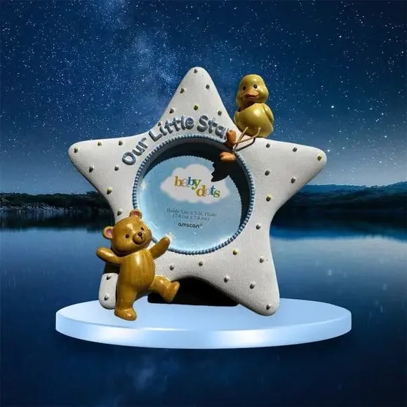 OUR LITTLE STAR resin picture frame holds a 3 x 3 photo