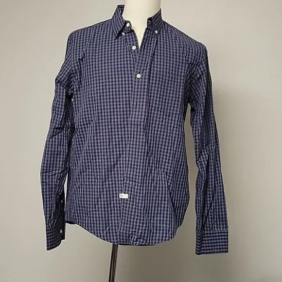 J CREW Casul Button Down Shirt, size L slim. 100% cotton blue on blue check