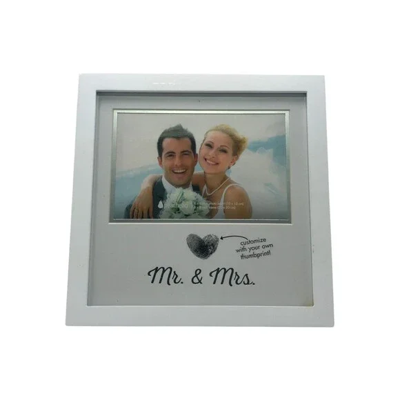 Pearhead 70009 Wedding Thumbprint Heart Photo Frame 8x8 White Mr Mrs Ink Pad 4x6