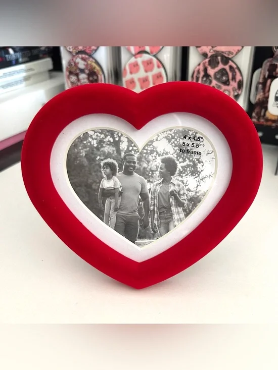 Threshold Red and White Heart-Shaped Matted Fabric Picture Frame