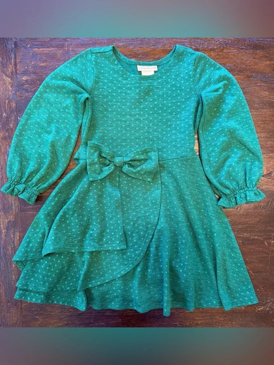Bonnie Jean Holiday Dress Green Long Sleeve Sparkle Twirl 8
