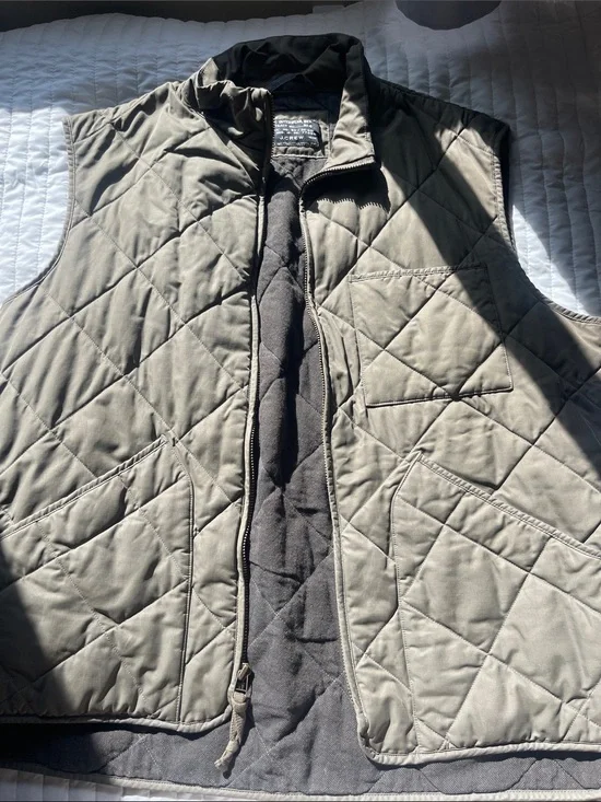 J. Crew Quilted Olive Vest with Black Lining