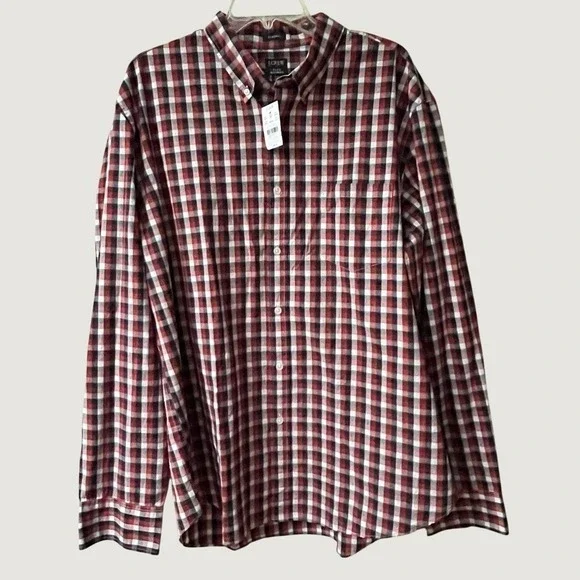 J Crew Long Sleeve Plaid Button Down Shirt Mens XXL Red Navy Flex Preppy NWT