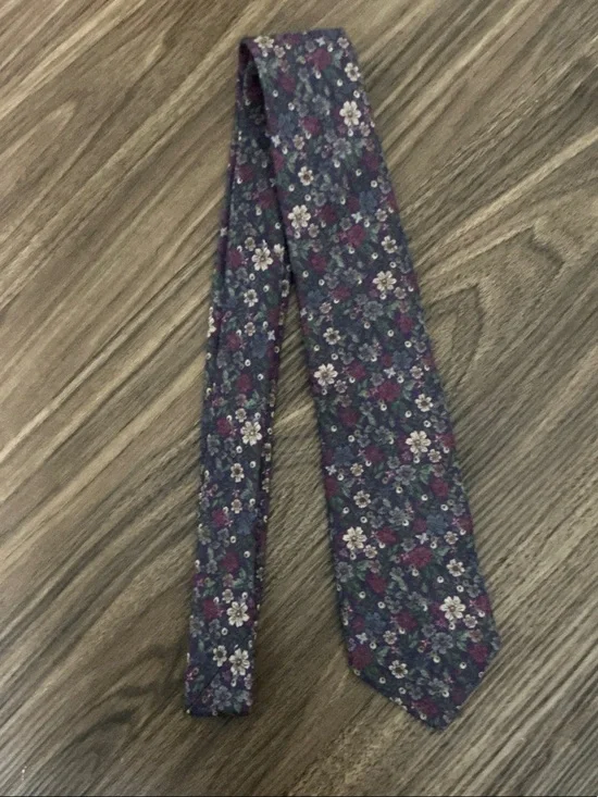 J. Crew Purple Floral Tie with Green Accents