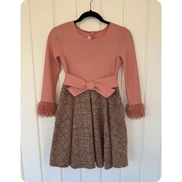 Bonnie Jean Girls Sleeve Foiled Liiverpool Kint Pink Dress Size 12