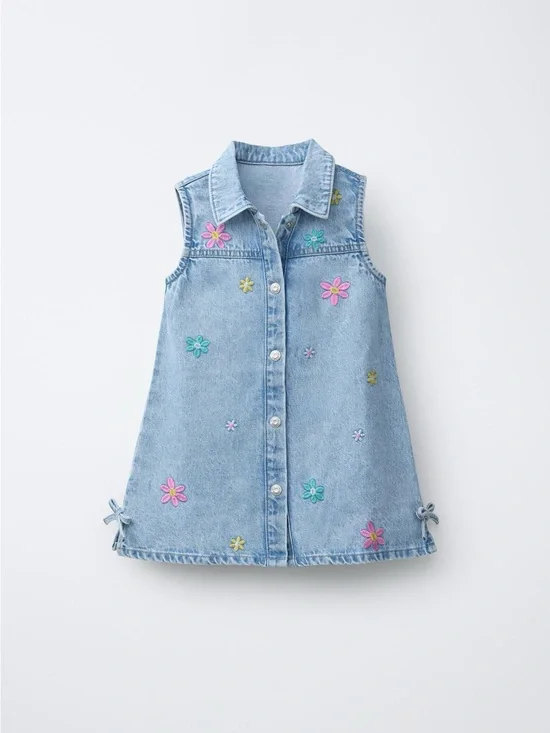 ZARA KIDS DENIM DRESS WITH EMBROIDERED FLOWERS 🌸🌼