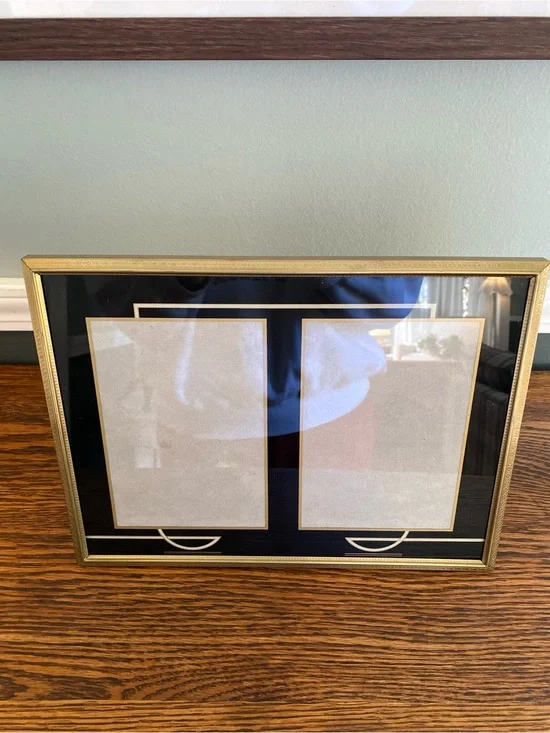 Vintage Art Deco Double Picture Frame Gold Black 4x6 Photo Openings