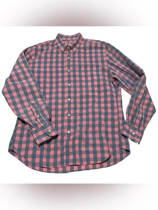 J Crew Men's Button-Down Check Shirt in Pink and Gray