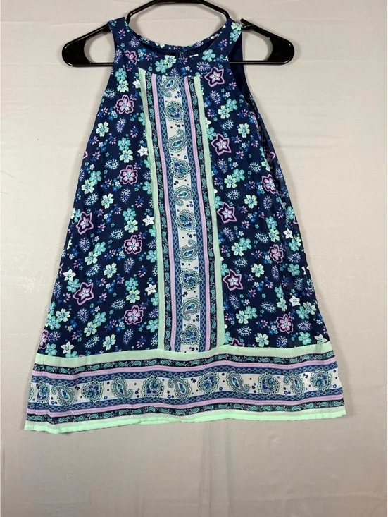 Wonder Nation Girls' Navy Blue Floral and Paisley Print Sleeveless Dress, Size M