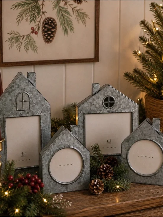 Pottery Barn Galvanized House Frames Set of 4 Holiday Farmhouse Cottage Decor