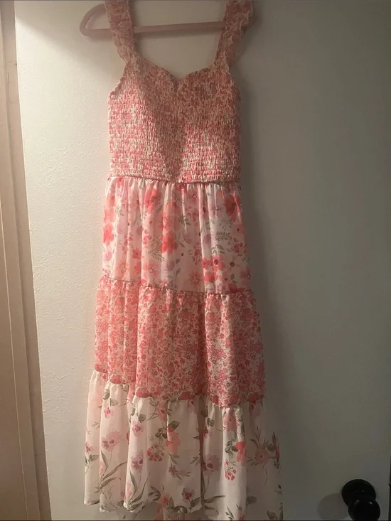 Girls Pink Floral Tiered Sundress