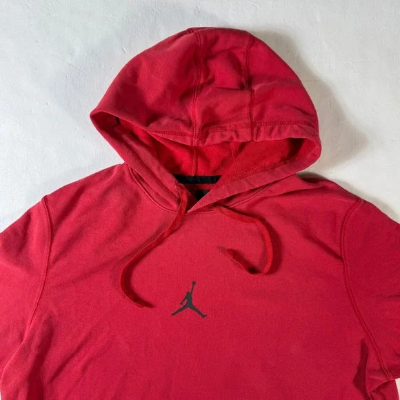 Jordan Hoodie Mens Large Center Jumpman Logo Hoodie Red Pullover Sweatshirt‎