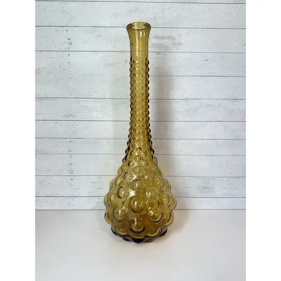 Vintage Amber Glass Genie Bottle Vase 14