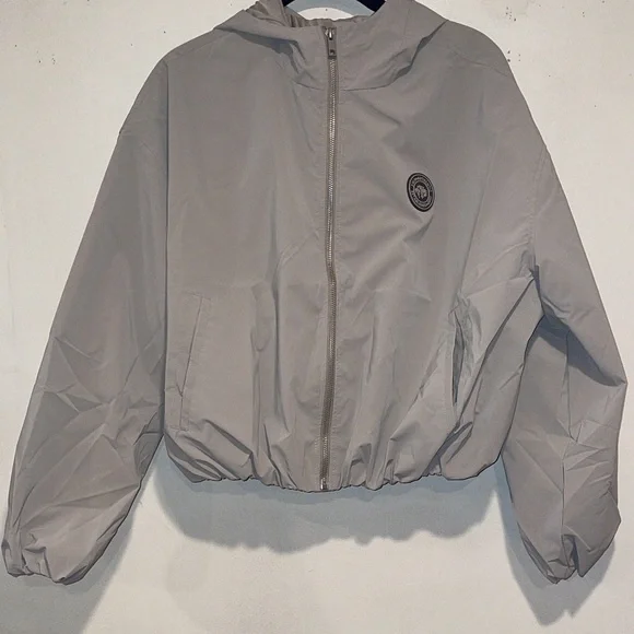 Girl’s Beige Hooded Jacket Size 14 | Logo Zip Front | NWT Warm Lined Coat