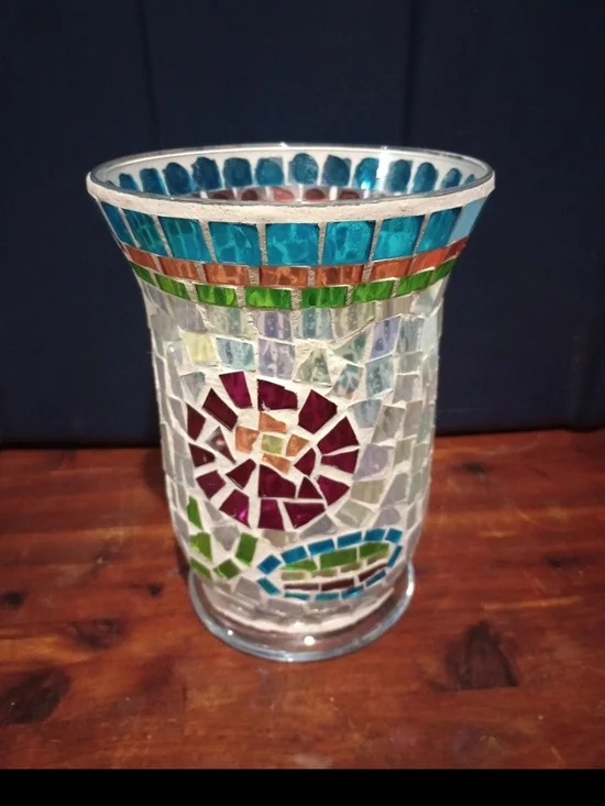 Longaberger Mosaic Glass Vase in Turquoise, Green, Burgundy