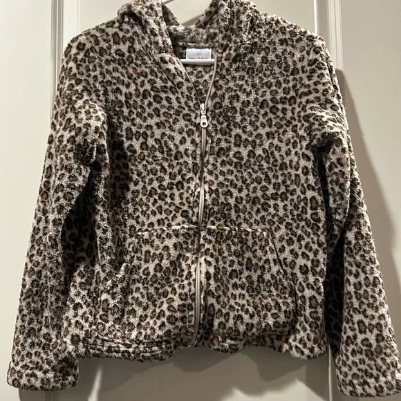Hanna Andersson zip up fleece Cheetah animal jacket Hoodie kids sz 12yrs (160)
