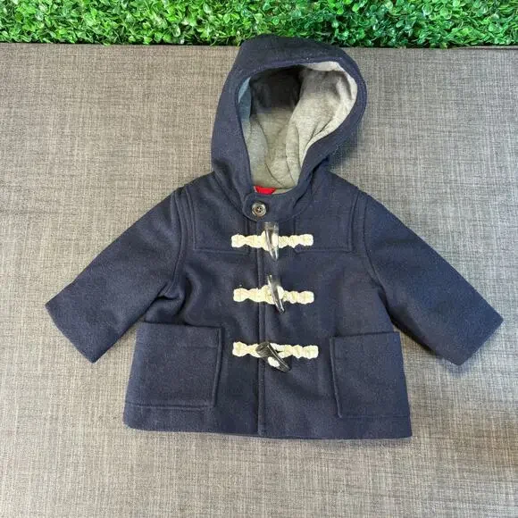 NWT Baby Gap Blue Wool Blend Hooded Toggle Peacoat Classic Jacket 0-6 months
