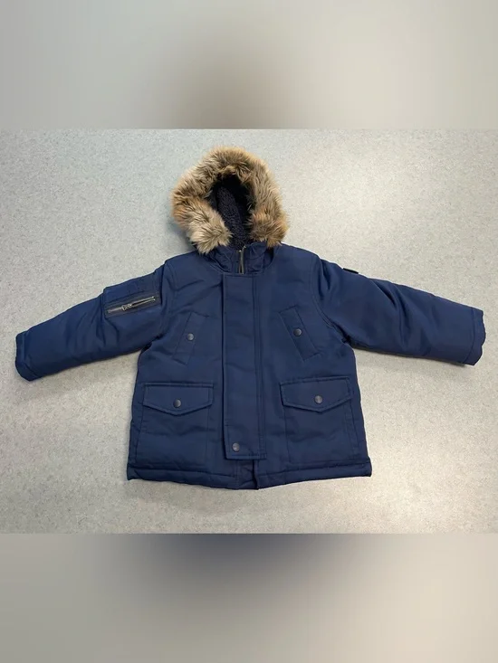 Polo Ralph Lauren Navy Blue Winter Parka Jacket w/ Faux Fur Hood—3T