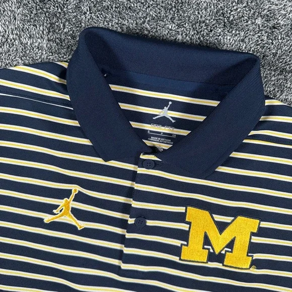 Michigan Wolverines Jordan Polo Shirt Mens S Navy NCAA Football Dri-FIT Striped