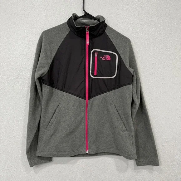 The‎ North Face Girls Fleece Jacket Zip Up Black Pink Accents Size XL