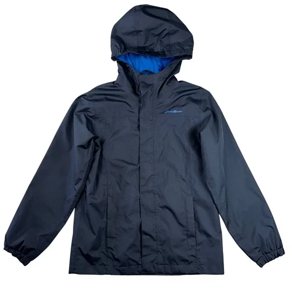 Eddie Bauer Watertight Rain Jacket Kid L 12 Navy Blue Hooded Lightweight Outdoor