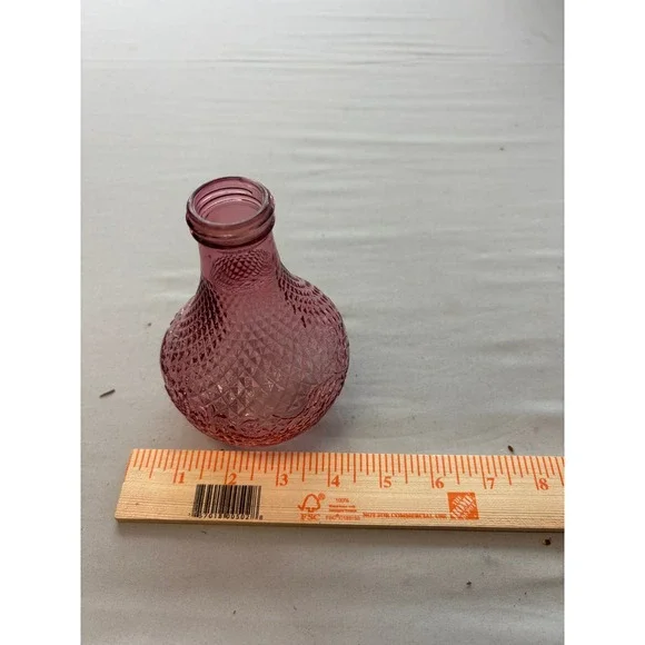 Bottcher Design Pink Pressed Glass Bud Vase Diamond Pattern Floral Relief 4.5in