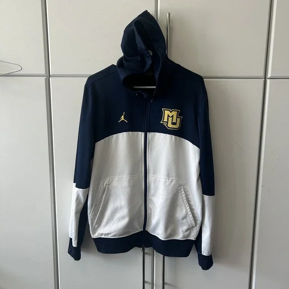 Jordan Marquette Golden Eagles Basketball Therma-FIT Full Zip Hoodie Navy M
